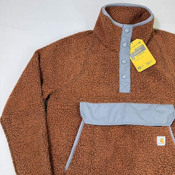 Carhartt Sherpa Fleece 1/4 Snap Pullover Womens Medium Kangaroo Pocket Warm NWT - Picture 4 of 16